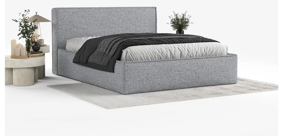 Letto matrimoniale imbottito grigio con contenitore con rete inclusa 160x200 cm Lounge L – Maison de Rêve