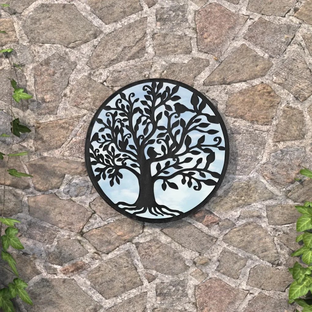 Specchio Da Giardino Nero 60x2,5 Cm İn Ferro Rotondo Da Esterno /