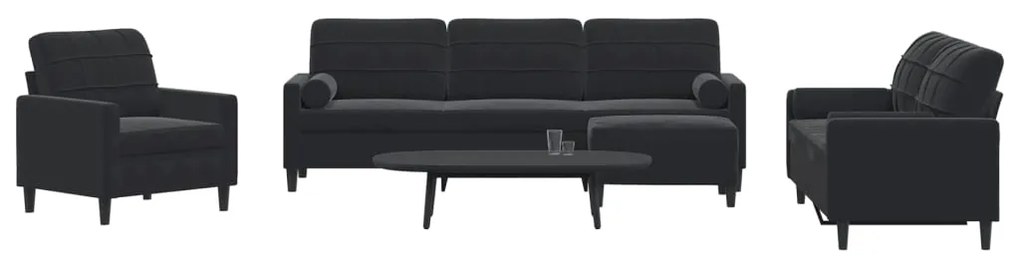 Set Di Divani 4 Pz Con Cuscini E Rinforzi Nero İn Velluto /