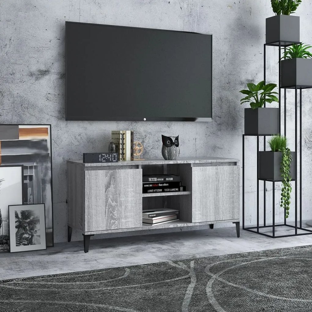 Mobile Tv Con Gambe İn Metallo Grigio Sonoma 103,5x35x50 Cm /