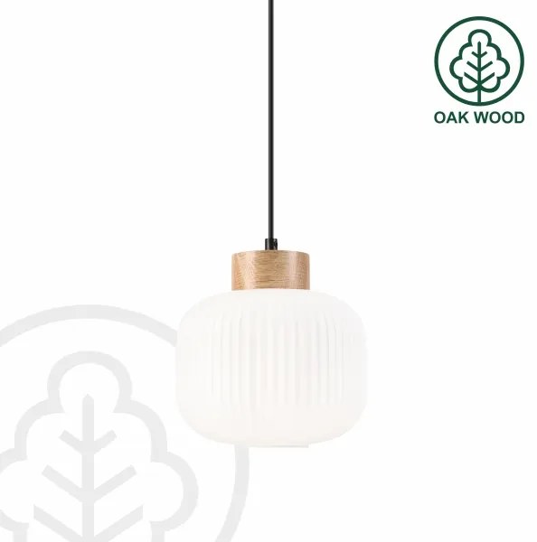Lampadario a sospensione con filo HARMONY 1xE27/15W/230V diametro 20 cm bianco/quercia