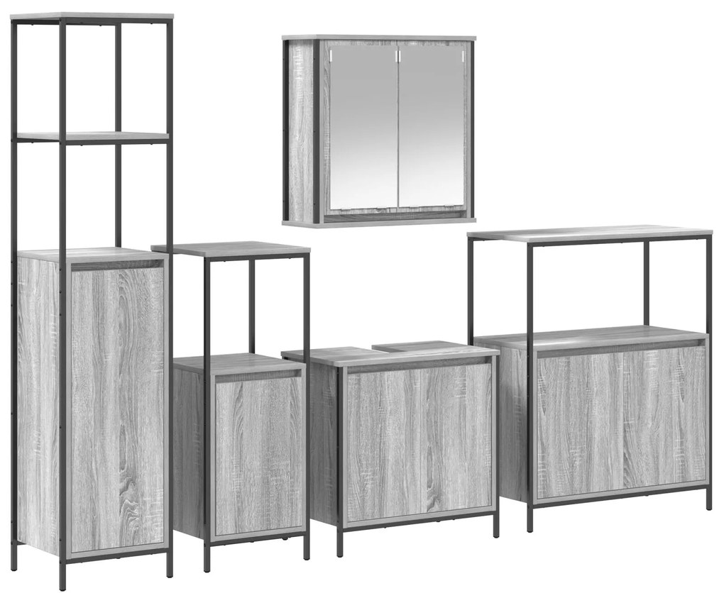 Set di mobili per bagno da 5 pezzi in legno ingegnerizzato grigio sonoma