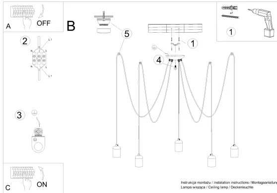 Sollux SL.1161 - Lampadario a sospensione con filo NESO 5xE27/15W/230V ragno calcestruzzo