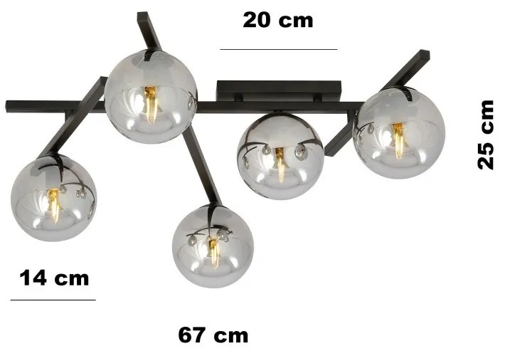 Lampadario da Soffitto in Acciaio e Vetro SMART 5 Nero 5xE14 Colore delle Sfere Grafite