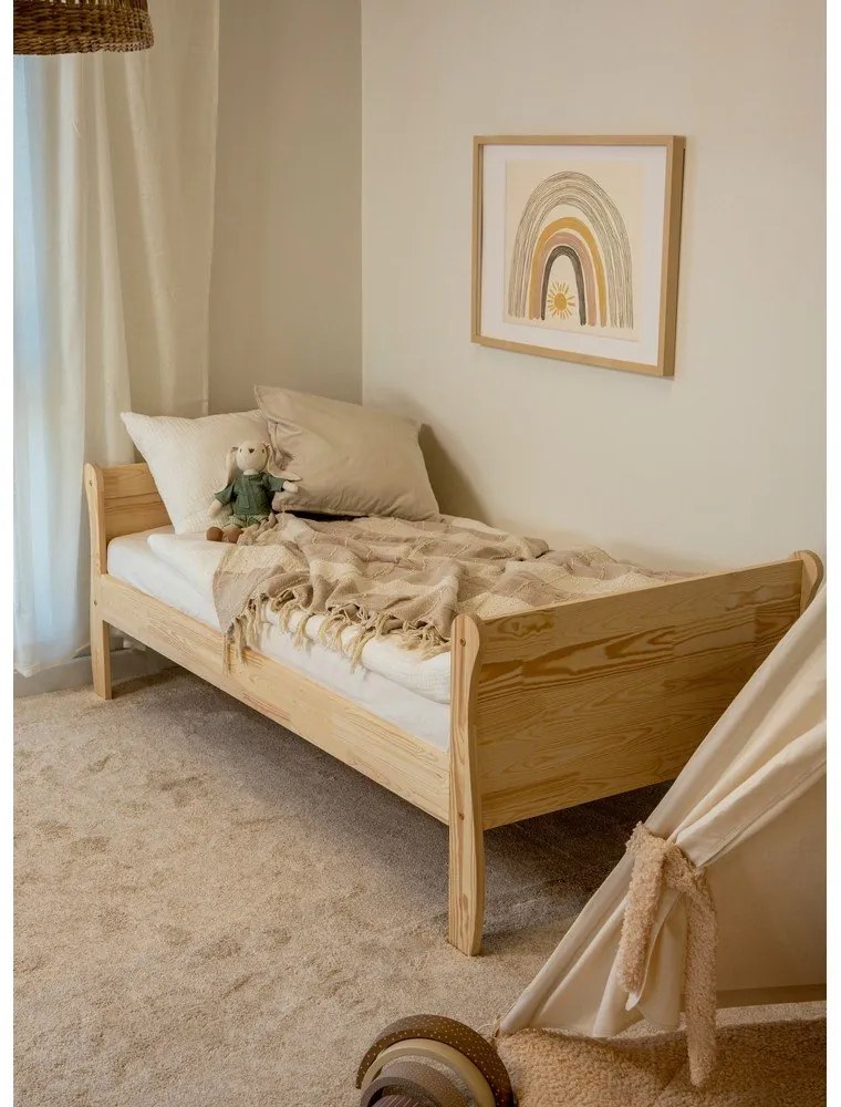 Letto da bambini di colore naturale in pino massiccio con rete inclusa 90x200 cm Roma – Adeko