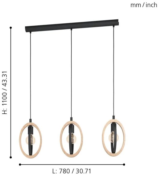 Eglo 43462 - Lampadario a sospensione con filo BASILDON 3xE27/40W/230V