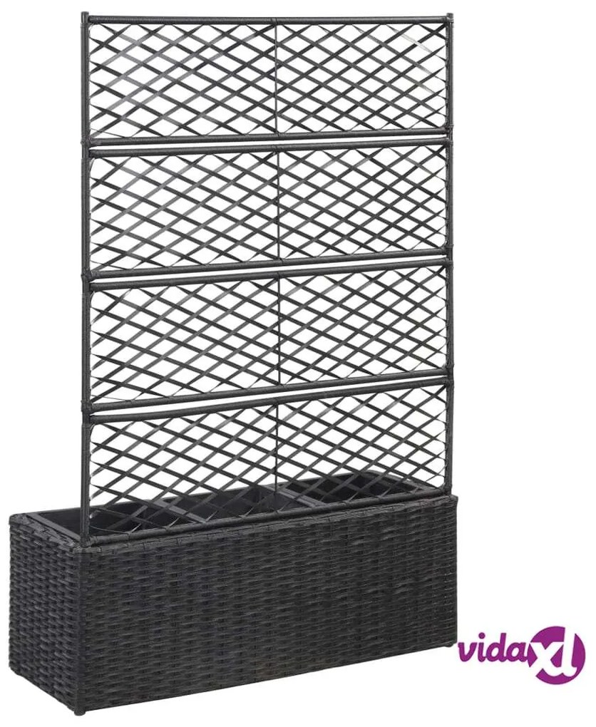 vidaXL Letto Rialzato a Traliccio 3 Vasi 83x30x130 cm Polyrattan Nero