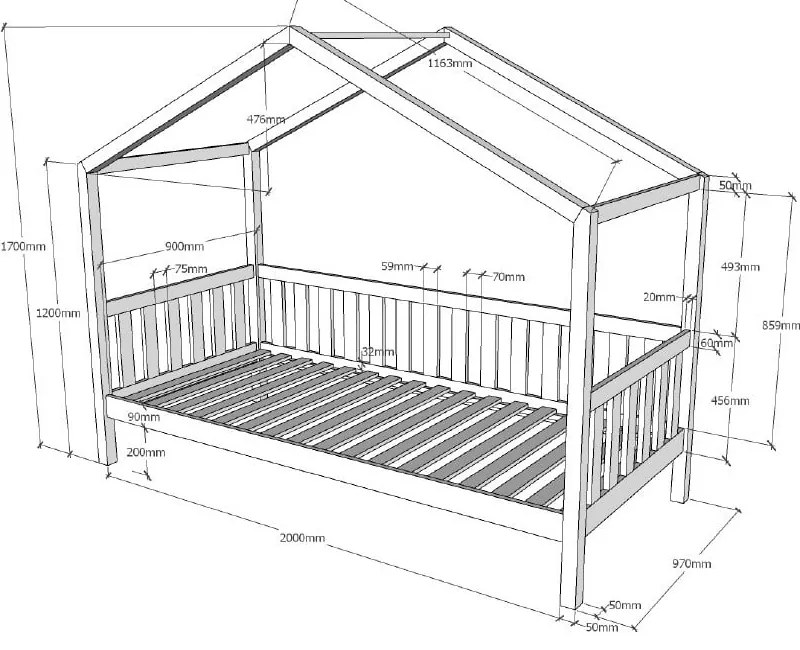 Letto per bambini in legno di pino bianco, 90 x 200 cm Dallas - Vipack