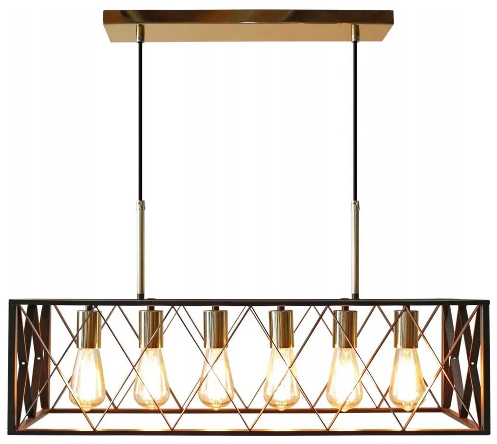 Lampadario a sospensione con filo FRAME 6xE27/60W/230V nero/oro