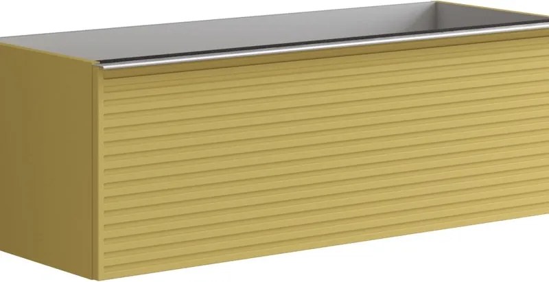Mobile da bagno sospeso sotto lavabo Pixel stripes 2 cassetti L 120 x H 40 x P 45.5 cm giallo laccato opaco, con maniglia alluminio brillante