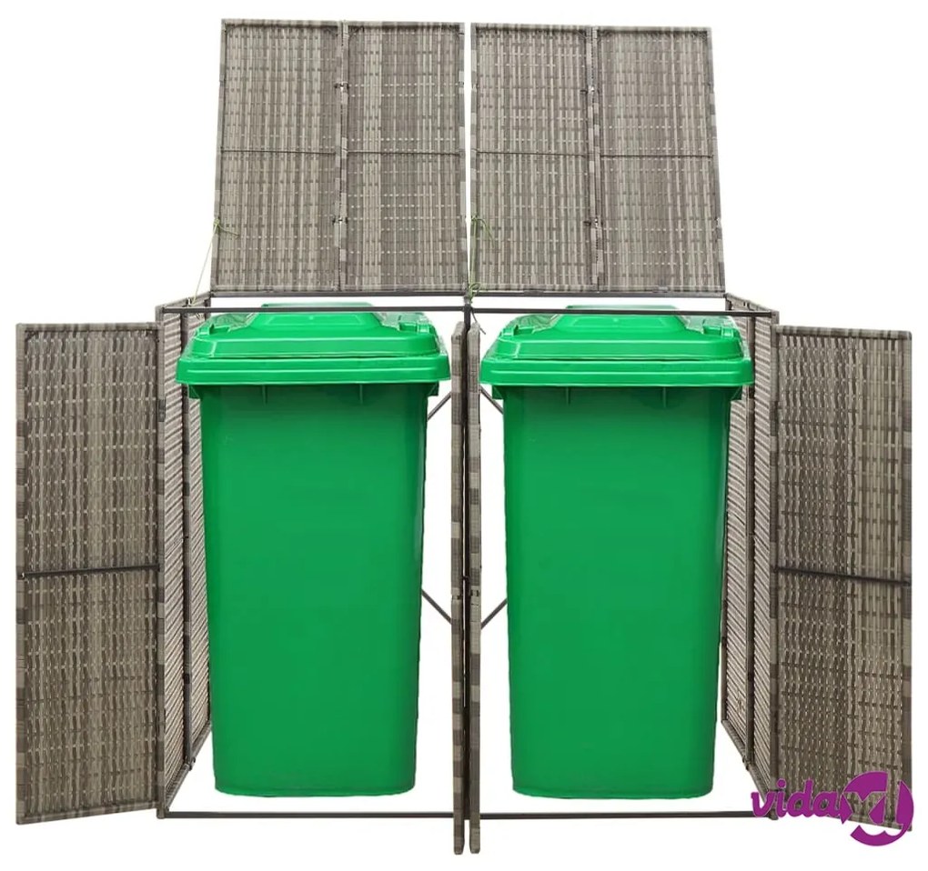 vidaXL Copribidone Doppio Grigio 140x80x117 cm in Polyrattan