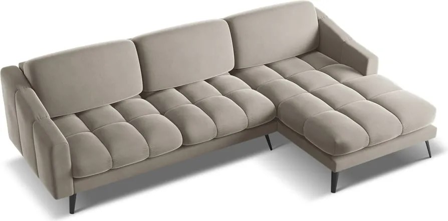Divano angolare beige (con penisola a destra) con rivestimento in velluto Nalu – Makamii