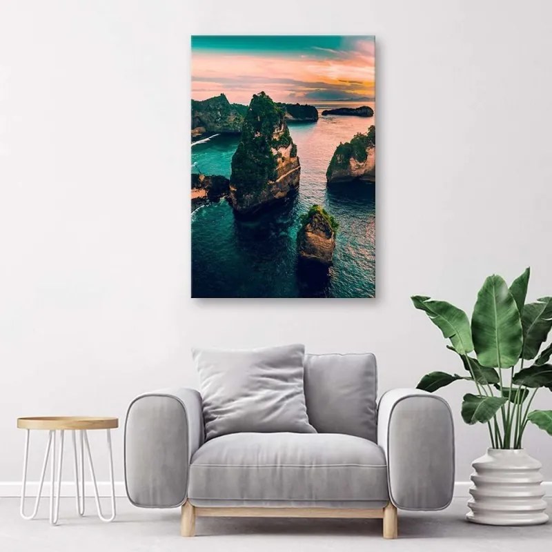 Quadro su tela, Rocce paesaggio turchese  Dimensioni 60x90