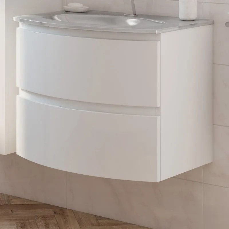 Mobile da bagno sotto lavabo Vague bianco laccato opaco L 70 x H 55 x P 52 cm 2 cassetti, lavabo non incluso