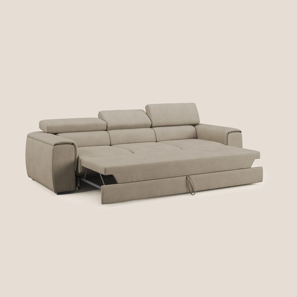 Zeno Divano con pouf estraibile poggiapiedi a 3 sedute in tessuto morbido impermeabile T02 beige
