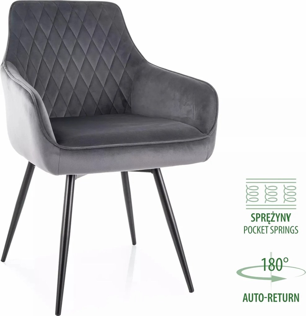 Sedia Marlo Velvet in velluto grigio – 55x45x88 cm