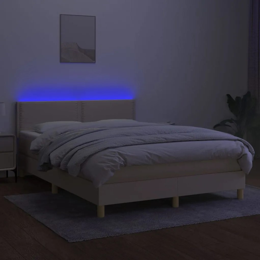 Letto a Molle con Materasso e LED Crema 140x200 cm in Tessuto