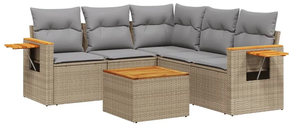 Set divano da giardino 6 pz con cuscini beige in polyrattan