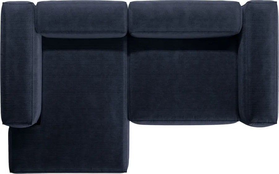 Divano angolare blu scuro (con penisola a sinistra/con chaise lounge) con rivestimento in velluto a coste Bergamo – Cosmopolitan Design