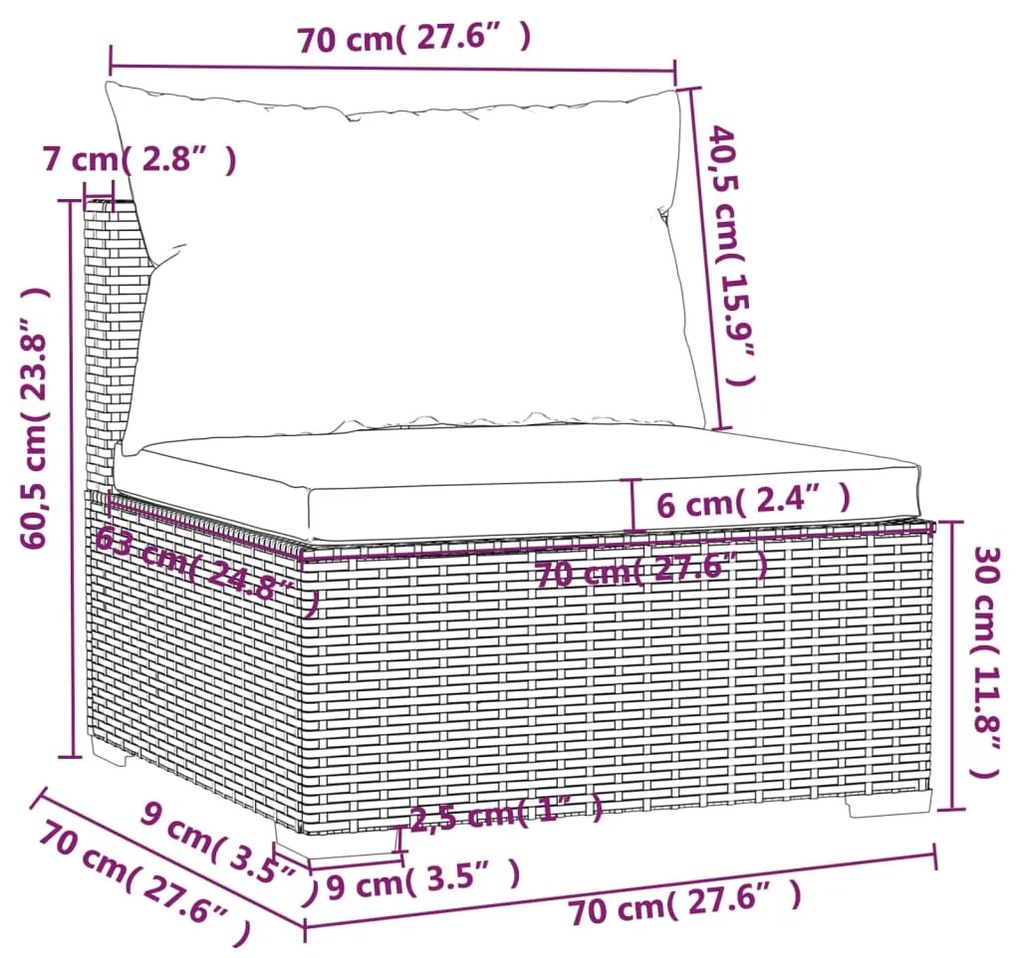 Set Divani da Giardino 8 pz con Cuscini in Polyrattan Grigio