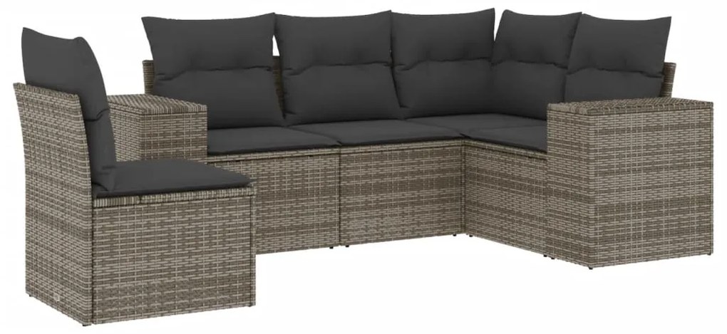 Set divano da giardino 5 pz con cuscini grigio in polyrattan