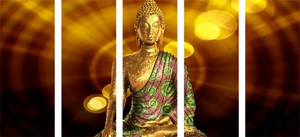 Quadri 5 pezzi – Statua di Buddha su sfondo astratto