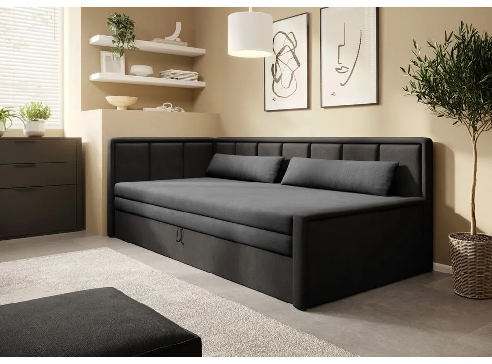 Divano grigio scuro allungabile/con contenitore e rivestimento in ciniglia 214 cm Fulgeo – ELTAP