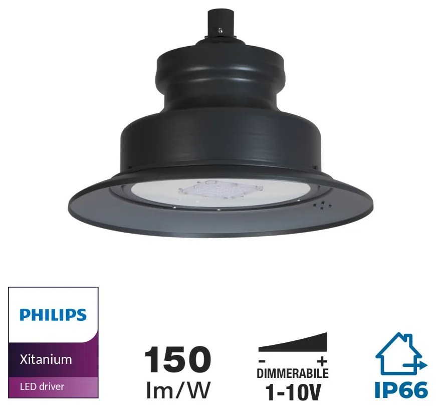 Lampione Stradale LED 65W IP66 Dimmerabile 1-10V Programmabile PHILIPS Xitanium Colore  Bianco Naturale 4.000K