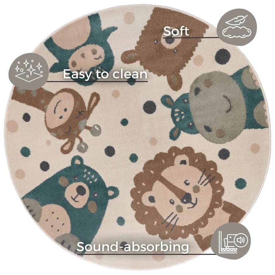Tappeto beige per bambini ø 100 cm Animal Party - Hanse Home