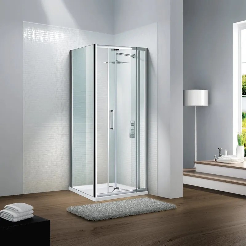 Porta doccia pieghevole Slimline L 90 x H 195cm, Sp. 6 mm in vetro profilo cromo