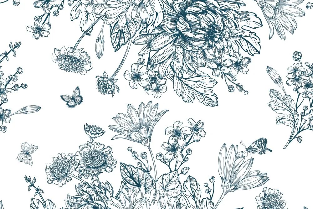 Carta da parati autoadesiva – Bouquet disegnato di fiori