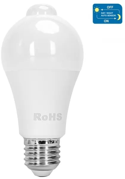 Lampadina LED A60 E27 12W 3000K con sensore movimento e crepuscolare - Aigostar