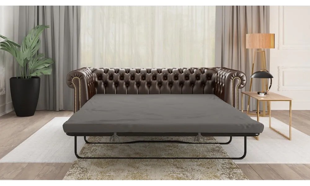 Divano letto marrone scuro in similpelle 203 cm York - Ropez