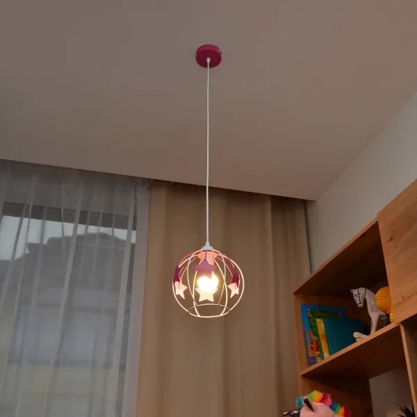 Lampadario a sospensione per bambini STARS 1xE27/15W/230V rosa/bianco