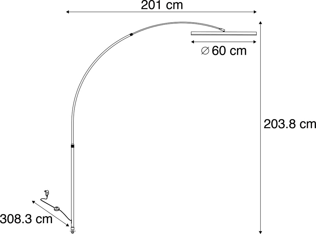 Lampada da terra ad arco di design nera con LED dimmerabile a 3 livelli - Anello