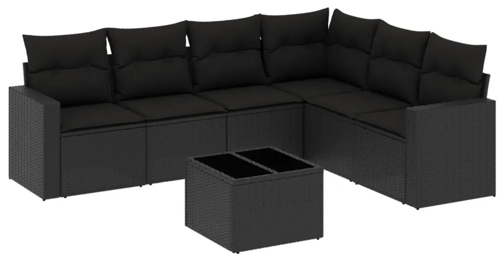 Set divani da giardino con cuscini 7pz nero polyrattan