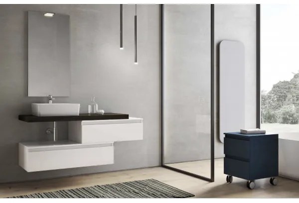 Mobile da Bagno sospeso 120 top lavabo rettangolare 2 moduli bianchi Olmo Caffe NINFA