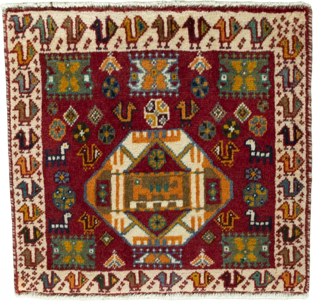 Shiraz Tappeto 50 x 50 Rosso (Iran) Annodato A Mano