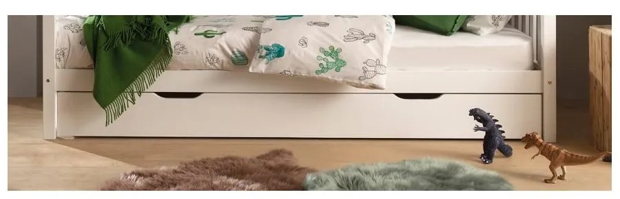 Letto per bambini in legno di pino bianco con letto estraibile e contenitore 90x200 cm DALLAS - Vipack