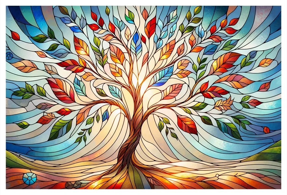 Quadro su tela – Albero della vita in vetrata colorata