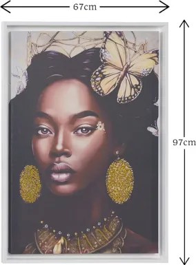 Quadro su tela con cornice moderno 67x97 cm con ritratto di donna africana