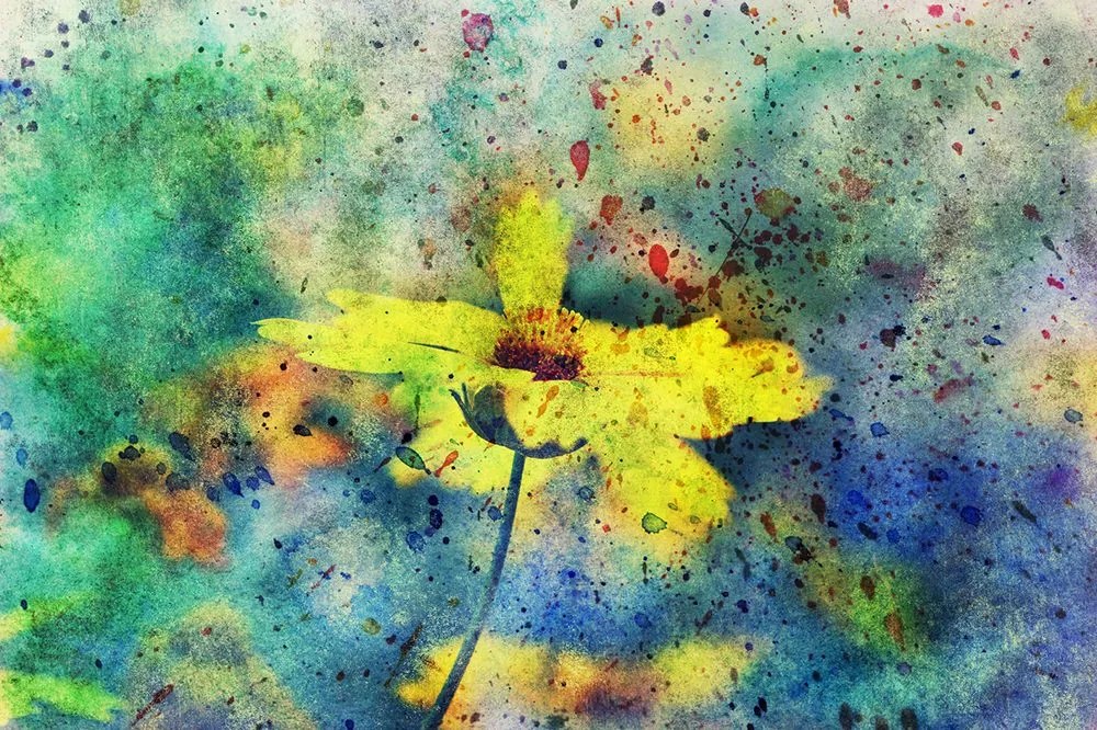 Carta da parati autoadesiva – Fiore giallo con tocco vintage