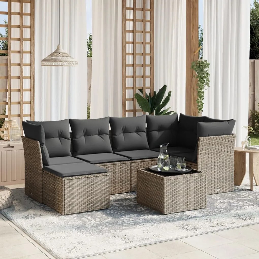 Set divani da giardino 7 pz con cuscini grigio in polyrattan