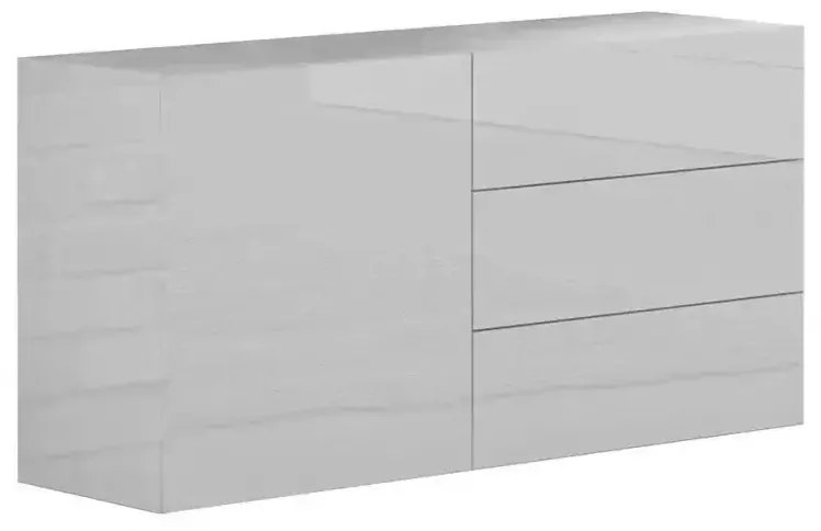 Credenza moderna con 1 anta e 3 cassetti in bianco lucido METIS