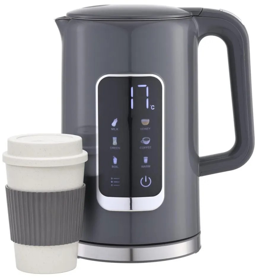 Bollitore con display LCD 1,7 l 2200W/230V grigio + tazza da viaggio 450 ml