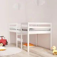 Letto a Soppalco Bianco 90x200 cm in Legno Massello di Pino 821605