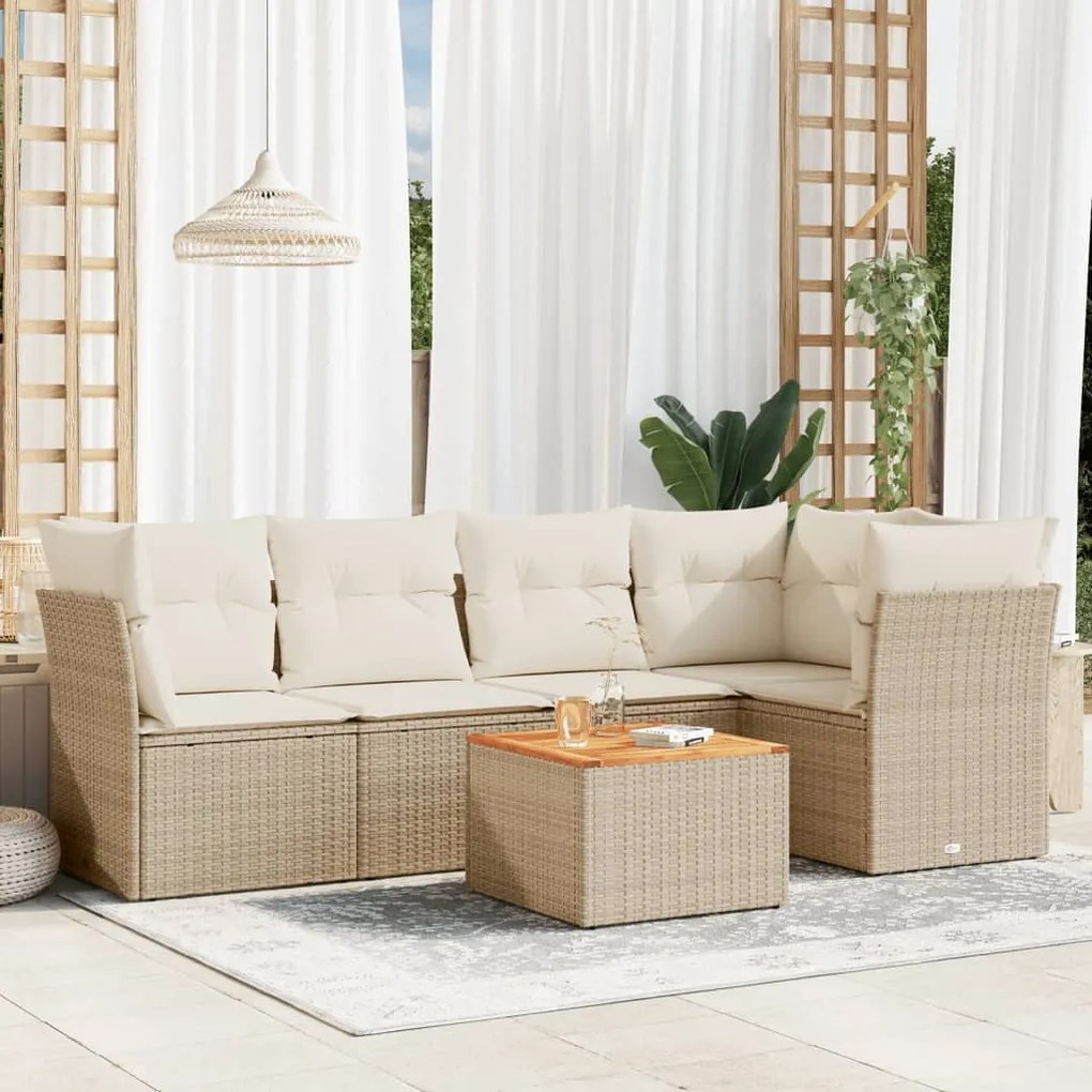 Set divano da giardino 6 pz con cuscini beige in polyrattan