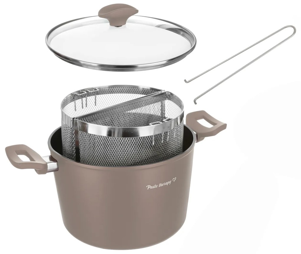 Pentola pasta 22 cm tortora con 2 cestelli e coperchio