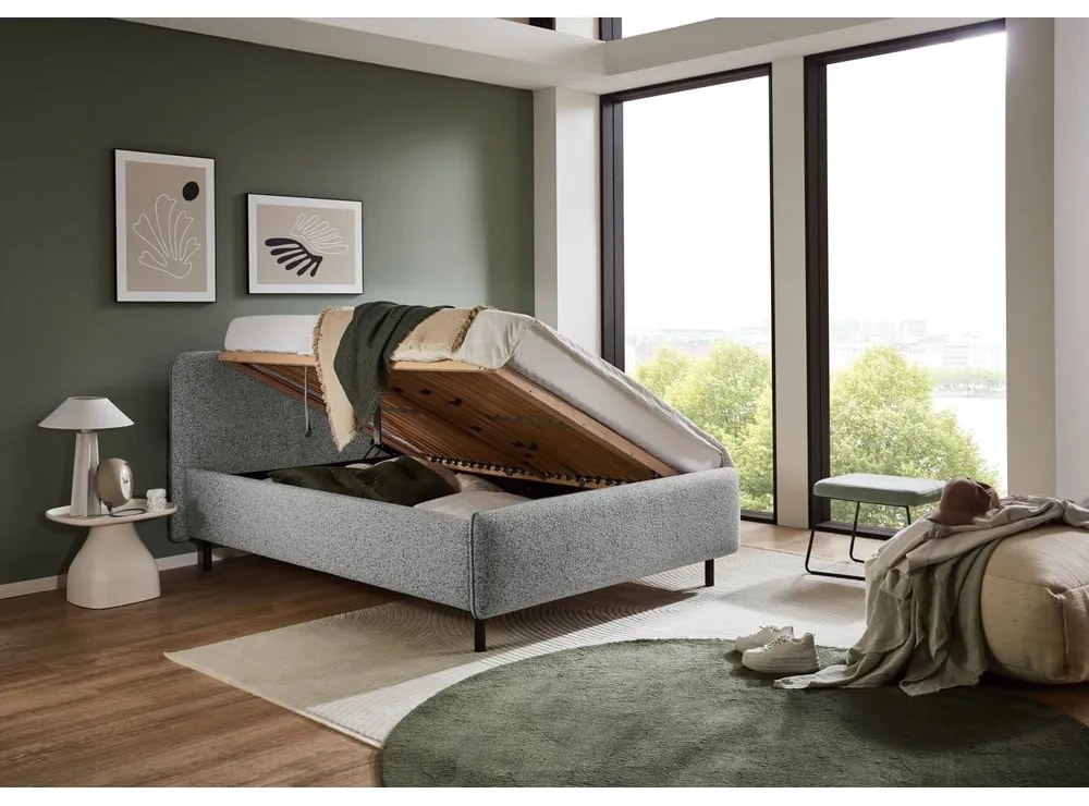 Letto matrimoniale imbottito grigio chiaro con contenitore con rete inclusa 180x200 cm Primo – Meise Möbel