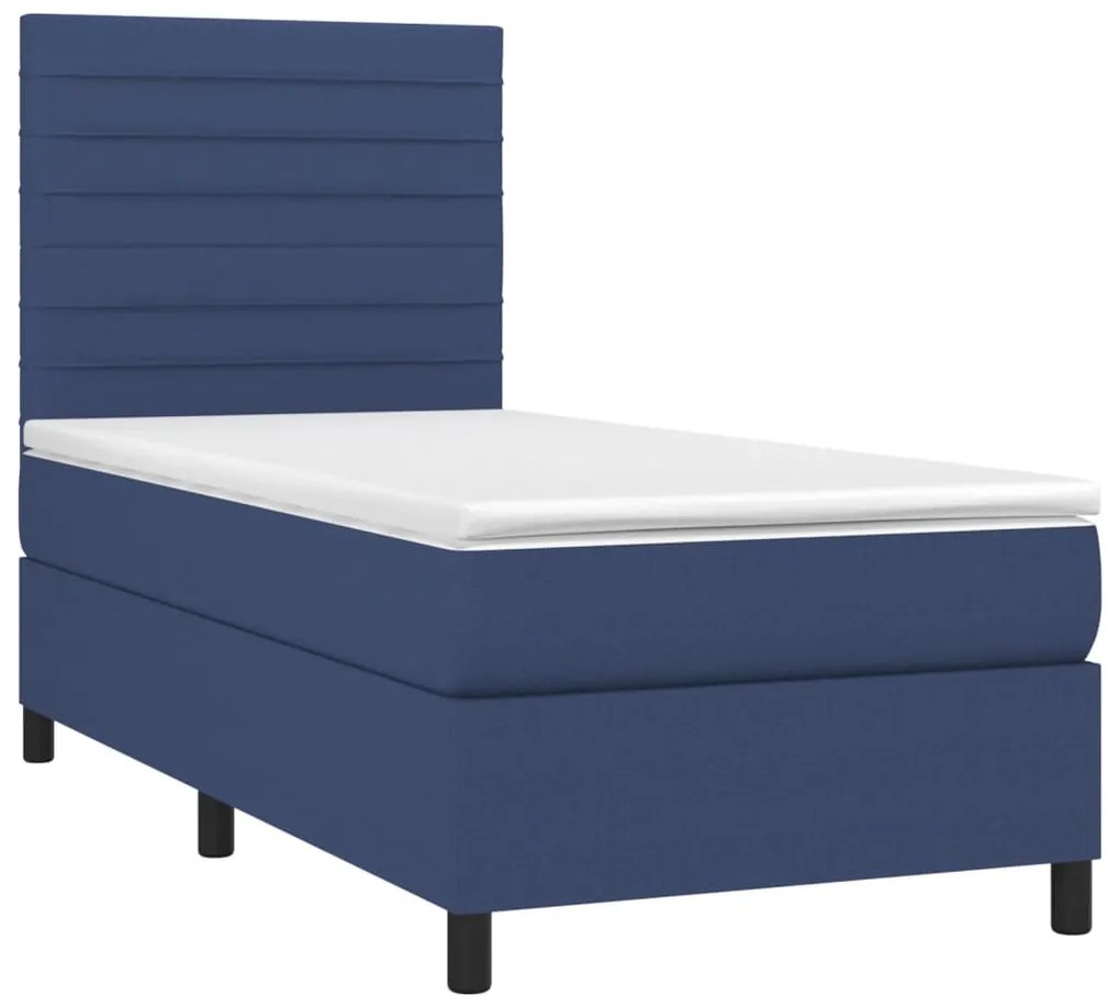 Letto a molle con materasso e led blu 90x190 cm in tessuto